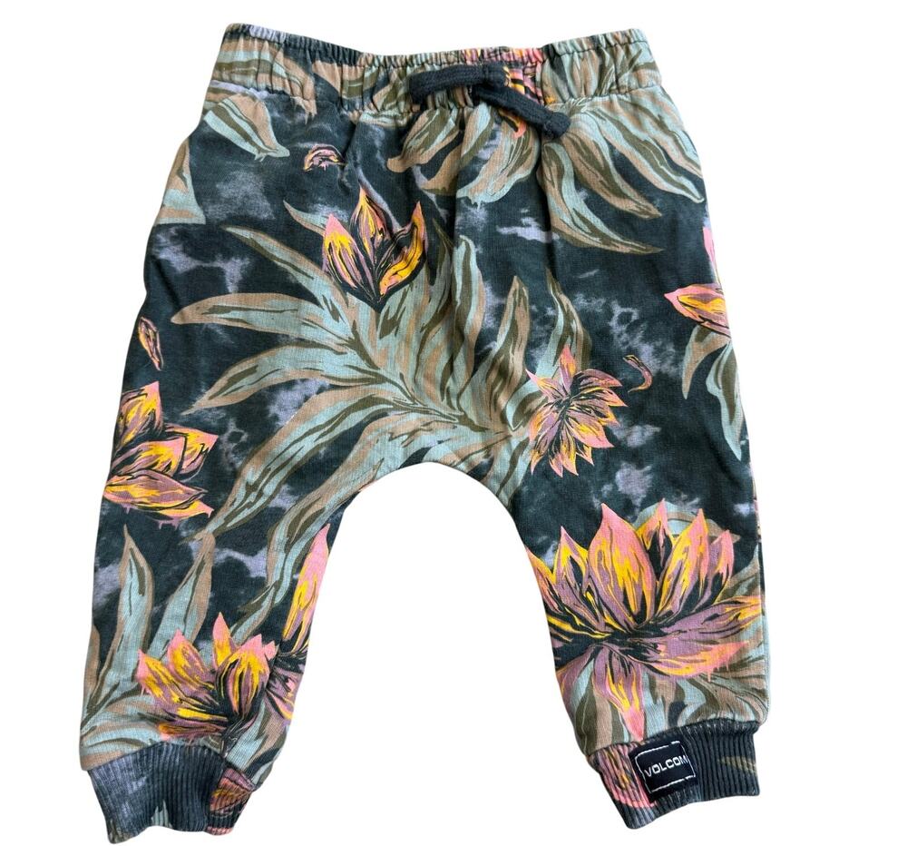 Volcom Sweatpants Pants Black Tropical Leaf Floral Print Baby Boy 6-9 Months